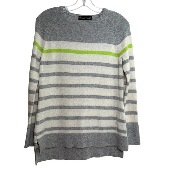 CLAUDIA NICHOLE Preppy Minimalist Striped Cashmere Cotton Crewneck Sweater XS - Picture 1 of 16